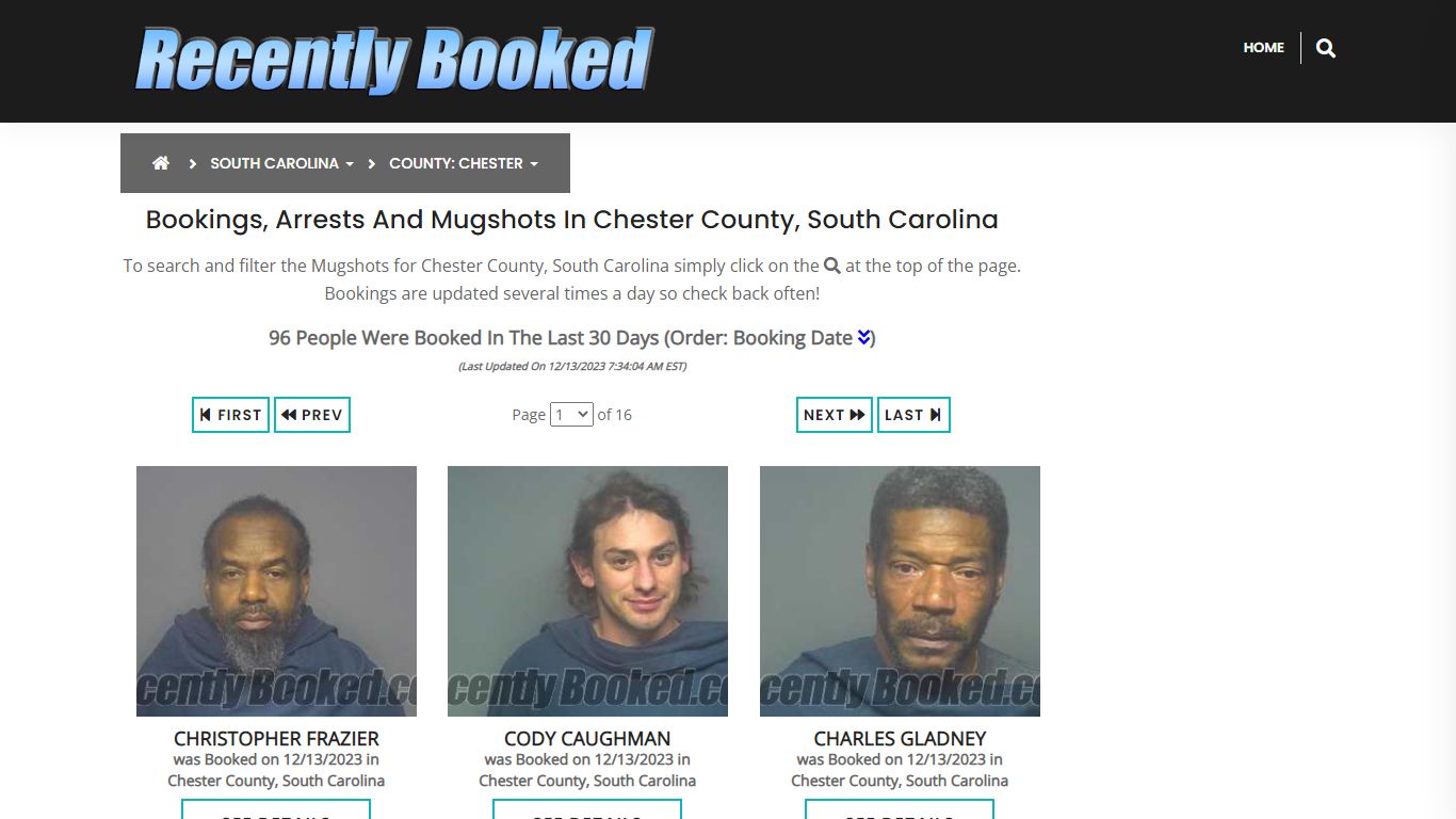 Bookings, Arrests and Mugshots in Chester County, South Carolina